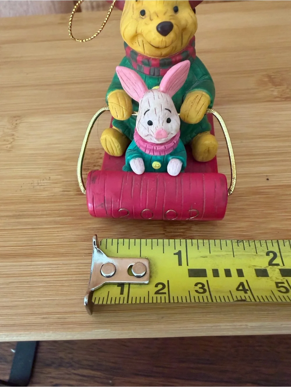 Vintage Disney Winnie the Pooh Tigger Piglet Sled Christmas Wood Ornament 2002